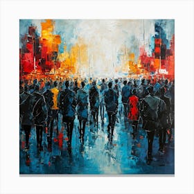 Vibrant Cityscape Painting with Abstract People and Buildings Canvas Print