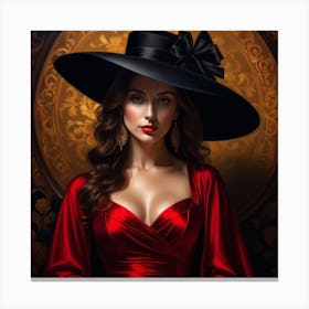 Beautiful Woman In A Black Hat 1 Canvas Print