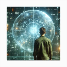 Futuristic Man Looking At Digital World Canvas Print