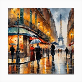 Paris Street Rainy Day Painting (3) Canvas Print
