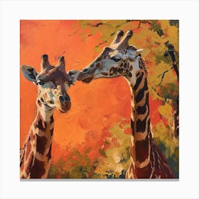 Giraffes Eating Tree Branches Brushstroke 2 Canvas Print