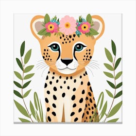 Floral Baby Leopard Nursery Illustration (18) Canvas Print