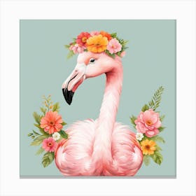 Floral Baby Flamingo Nursery Illustration (7) Canvas Print