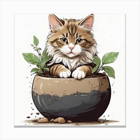 Cat In A Pot Canvas Art Canvas Print