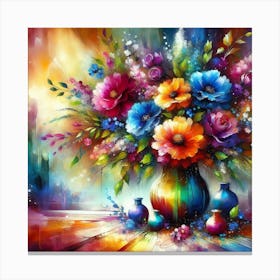 Colorful Flowers In A Vase 1 Canvas Print