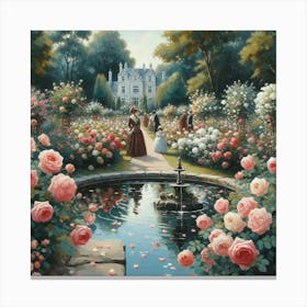 Rose Garden With The Fountain, Acrylic Style Painting 9 Canvas Print