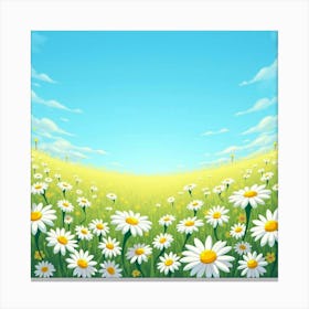 A Vibrant Daisy Field Under A Clear Blue Sky 4 Canvas Print