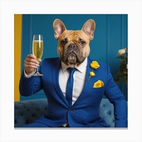 French Bulldog In A Suit With A Glass Of Champagne Canvas Print