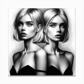 Two Girls In Black And White Canvas Print