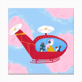 Girl And Dog Flying A Helicopter Square Canvas Print