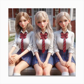 Three Girls In School Uniforms Canvas Print