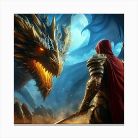Knight And A Dragon Canvas Print