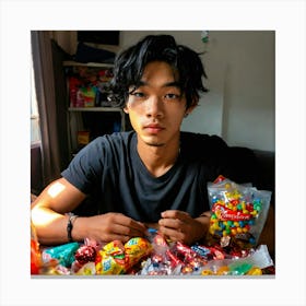 Young Man With Candy Canvas Print