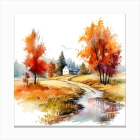 Watercolor Autumn Landscape 31 Canvas Print