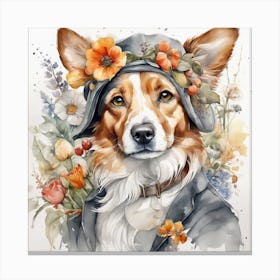 Style Joachim Beuckelaer Watercolor Vintage Style Cute With Dog Dark Grey Kitten With Flowers Whit Canvas Print