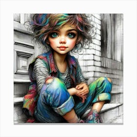 Little Girl With Colorful Hair 5 Canvas Print