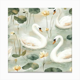 Swans In Water Canvas Print