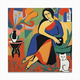 Matisse Style Woman With A Cat 1 Canvas Print