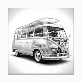 A Delicate, Transparent Pencil Sketch Of A Vintage Volkswagen Bus, Meticulously Showcasing Its Engine Parts (2) Canvas Print