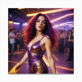 Beautiful Woman In A Purple Dress In A Club Canvas Print