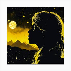 Portrait Of A Girl Looking At The Moon Canvas Print