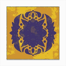 Purple And Yellow Floral Pattern Old Folk Art Tiles Canvas Print