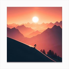 Skier At Sunset Canvas Print