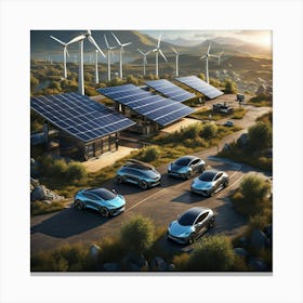 Electric Cars And Wind Turbines 1 Canvas Print