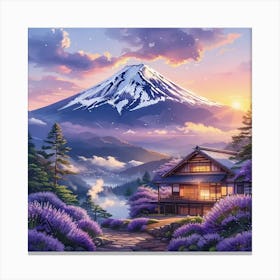 Mount Fuji Landscape and Wooden Japanese Cabin Canvas Print