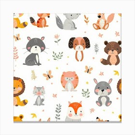 Cute Animals Seamless Pattern 2 Canvas Print