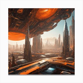 Futuristic Cityscape Orange IV Canvas Print