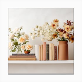 Shelf With Books And Flowers Canvas Print