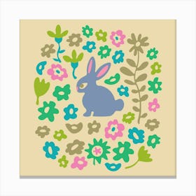 BUNNY RABBIT Cute Animal and Flowers in Springtime Pastels Purple Green Blue Pink Beige Kids Canvas Print
