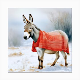 Donkey In The Snow Canvas Print
