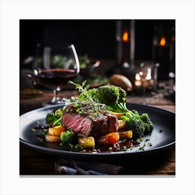 Steak With Vegetables And Wine Canvas Print