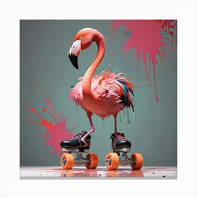 Flamingo On Roller Skates Canvas Print