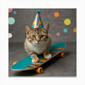 Birthday Cat On Skateboard Canvas Print