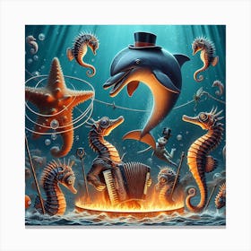 Dolphins And Seahorses Canvas Print