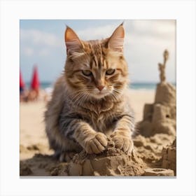 Cat Playing In The Sand Canvas Print