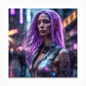 Futuristic Girl With Purple Hair Canvas Print