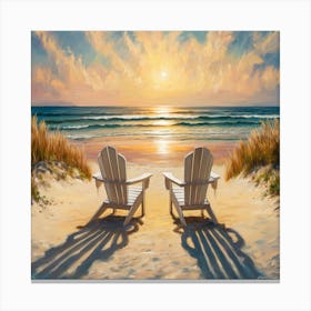 Sunset Serenity Adirondack Chairs By The Shore (4) Canvas Print