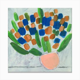Floral Mood - painting hand painted abstract flowers peach orange green blue square still life kitchen living room Canvas Print