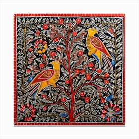 Birds On A Tree Madhubani Painting Indian Traditional Style 6 Canvas Print