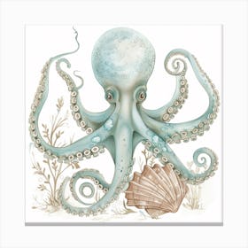 Storybook Style Octopus With Shells  2 Canvas Print