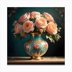 Firefly Vase, Roses, Peonies, Digital Art, Soft Lighting, Rich Colors, Floral Patterns, Intricate De (11) Canvas Print