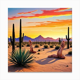 Desert Mountain Sunset Cubism Style Canvas Print