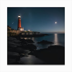 Lighthouse At Night Canvas Print