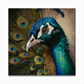 Default The Painting Portrays A Majestic Peacock With Its Vibr 3 Canvas Print