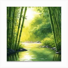 A Stream In A Bamboo Forest At Sun Rise Square Composition 40 Canvas Print