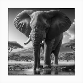 Elephant At The Waterhole Canvas Print